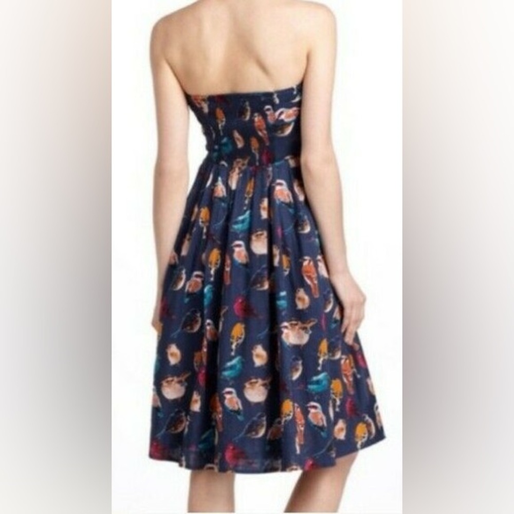Maeve Navy Native Birds Print Strapless Midi Dress - Picture 2 of 9